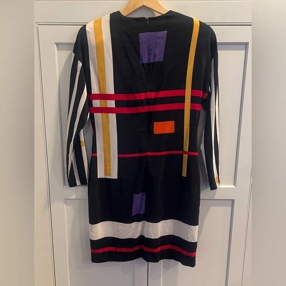 Ellen Tracy True Vintage Y2K color block 100% silk dress size 6 black red - Picture 2 of 6